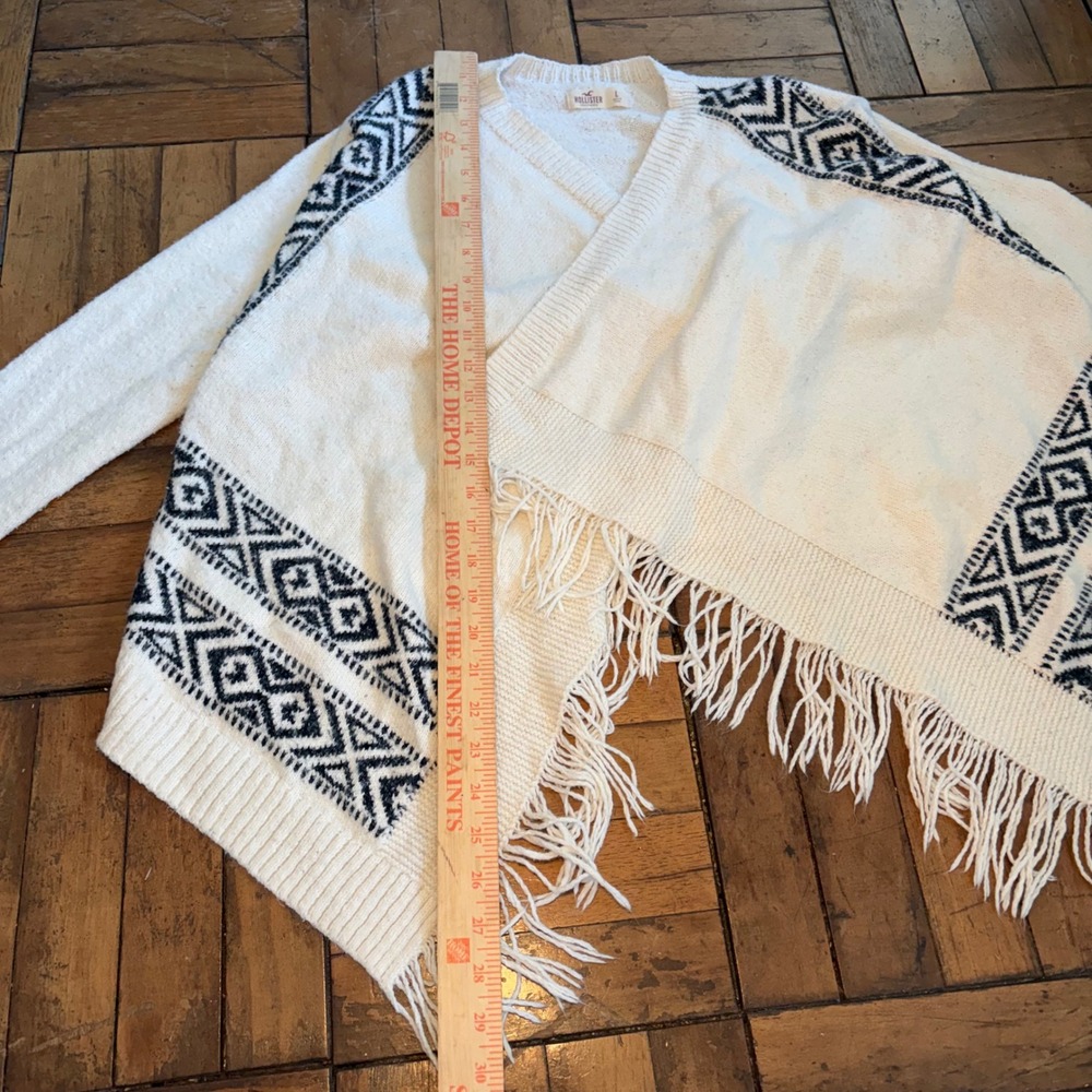 Hollister Womens Cream Aztec Fringe Open Front Cardigan Sweater Size L Boho - Picture 7 of 12
